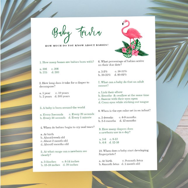 Flamant rose - Trivia bébé | Jeu Baby shower (Créateur téléchargé)