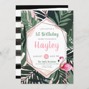 Flamant rose tropical Aquarelle Invitation d'anniv