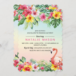 Flamant rose tropical Bachelorette Invitation du w