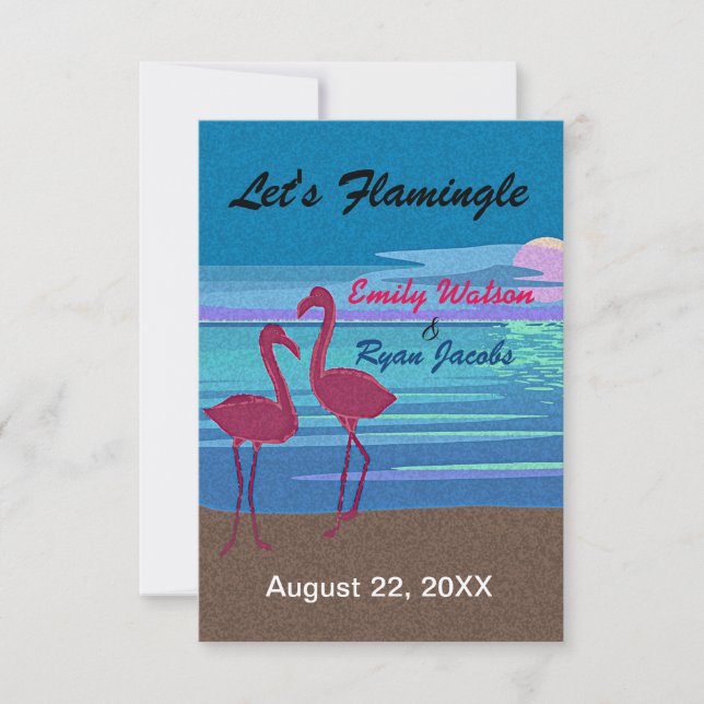 Flamant rose Tropical Beach Wedding RSVP & Menu (Devant)