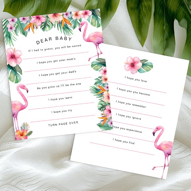 Flamant rose Tropical Chère carte de voeux pour bé (Dear Baby - Baby Shower Keepsake)
