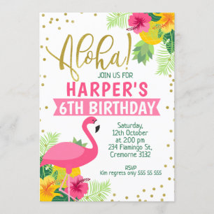 Flamant rose tropical d'Aloha Invitation d'anniver