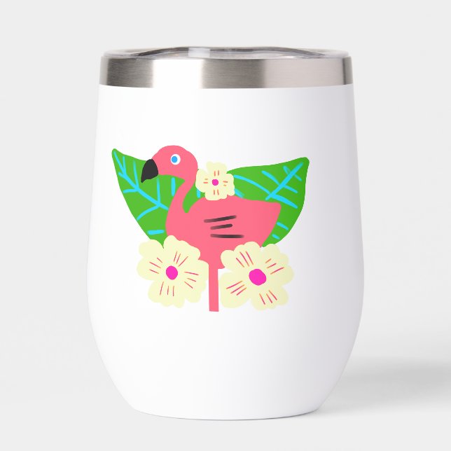 Flamant rose tropical et fleurs (Arrière)