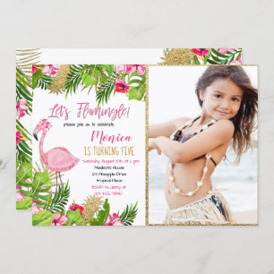 Flamant rose Tropical Invitation d'anniversaire