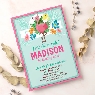 Flamant rose tropical Invitation de fête d'anniver