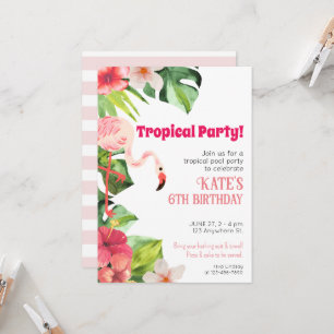 Flamant rose tropical Invitation / Pool Party Invi