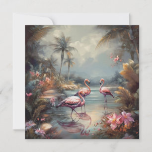 Flamant Rose Tropical Lagune Art Floridien Vintage