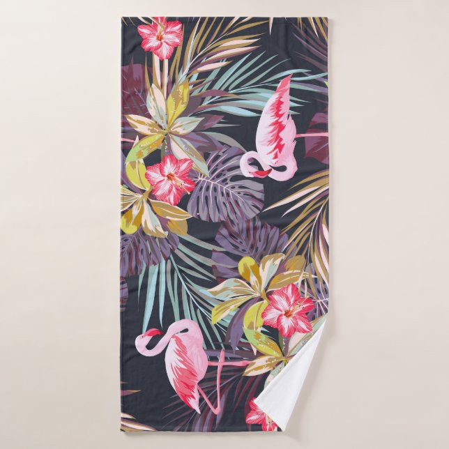 Flamant rose Tropical : Motif sans couture d'été (Serviette de bain)