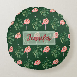 Flamant rose Tropical Personnalisé & Coussin Feuil