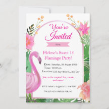 Flamant rose tropical rose Invitation de fête d'an
