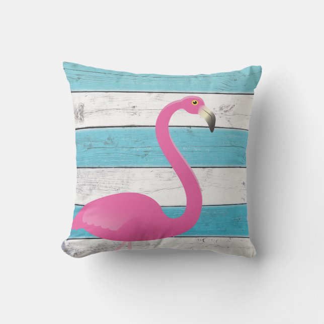 Flamant rose Turquoise & Blanc rayé Coussin extéri (Recto)