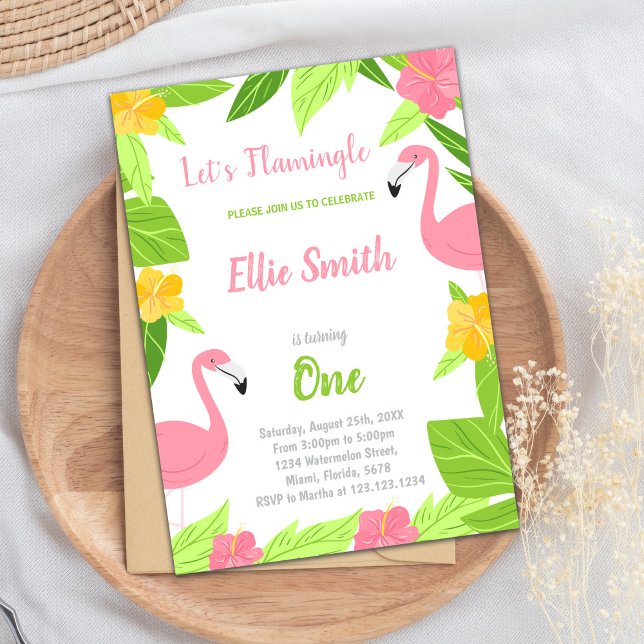 Flamant rose vert Invitations d'anniversaire (Green Flamingo Birthday Invitations)