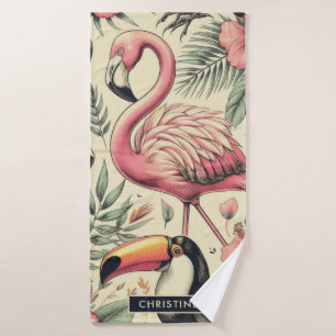 Flamant rose vintage et Toucan sans couture