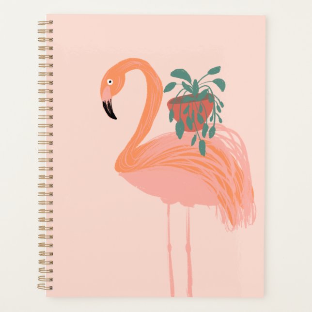 Flamant tropical avec plante en pot dessinée à la  (Devant)