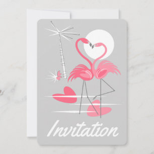 Flamants roses Amour Invitation verticale