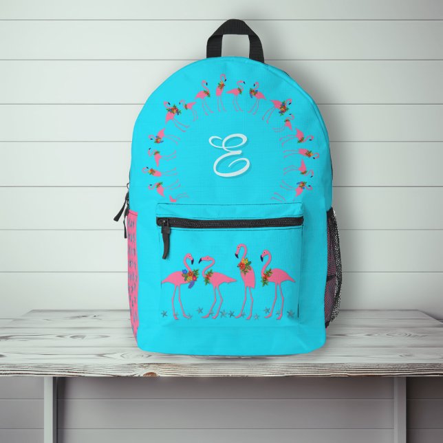 Flamants roses Aqua Monogram Girls Sac à dos (Créateur téléchargé)