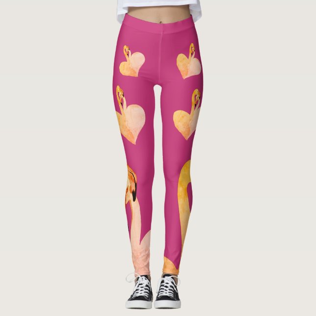 Flamants roses Coeur rose, Leggings personnalisés, (Devant)