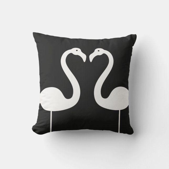 Flamants roses de baiser Coussin extérieur noir (Recto)