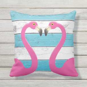 Flamants roses de baiser Turquoise Coussin extérie