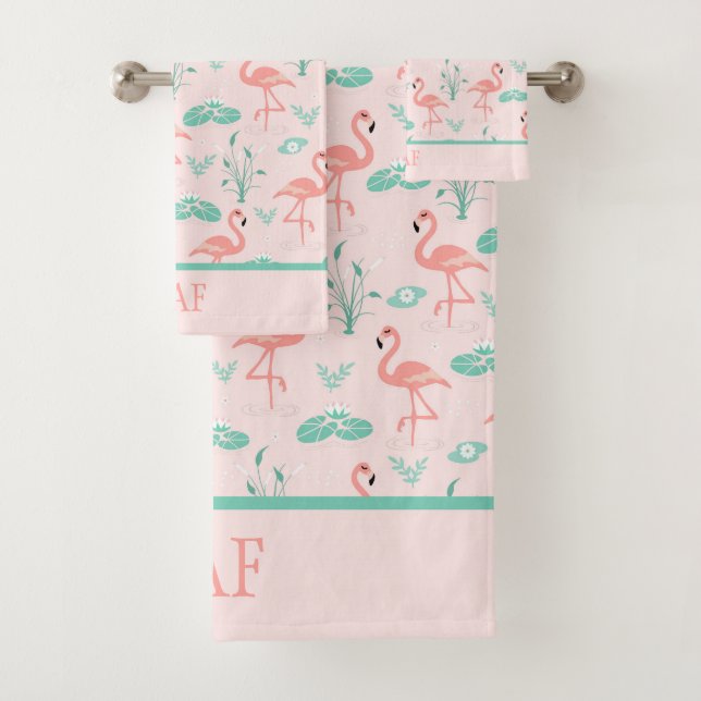 Flamants roses de monogramme Feuilles de palmier v (En situation)