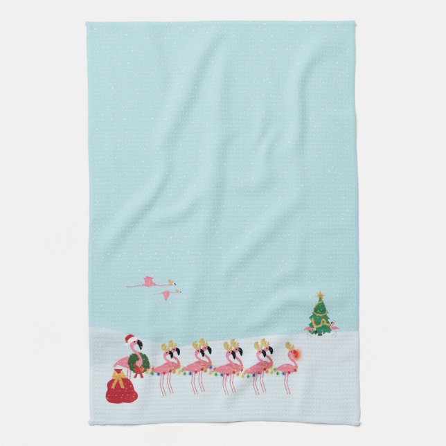 Flamants roses de Noël Serviette de cuisine (Vertical)
