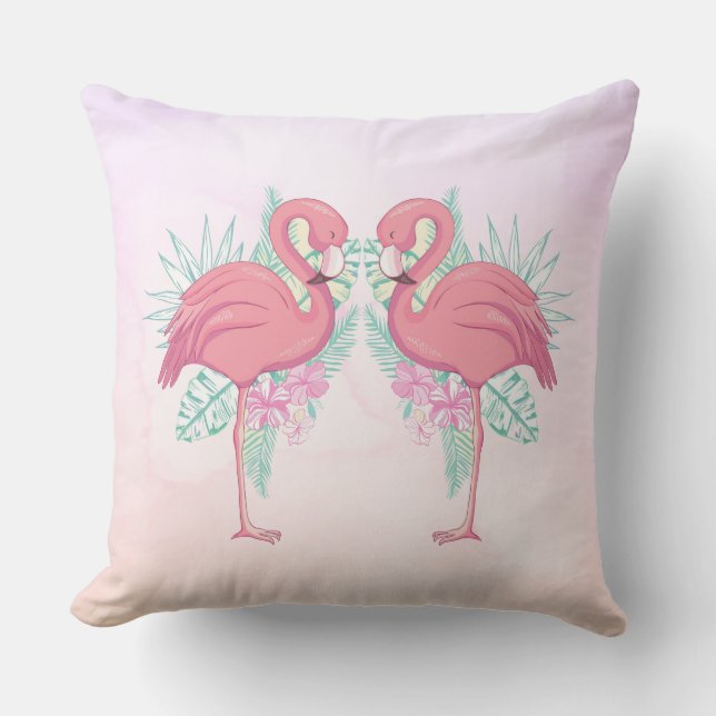 Flamants roses et fleurs Coussin extérieur tropica (Recto)