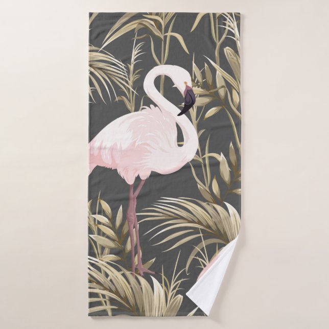 flamants roses et plantes dorés sans couture motif (Serviette de bain)