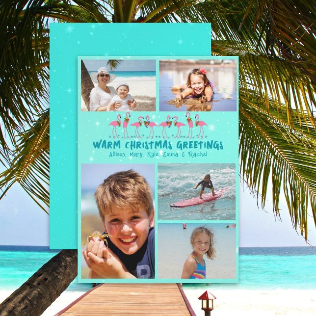 Flamants roses Étoiles Noël Photo Collage Carte Pl (Créateur téléchargé)