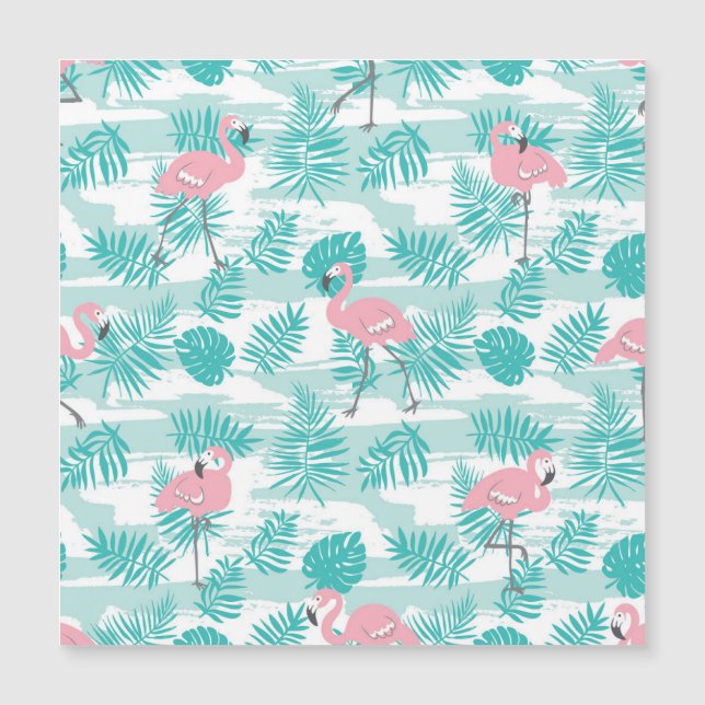 flamants roses, feuilles de palmiers verts, tropic (Devant)