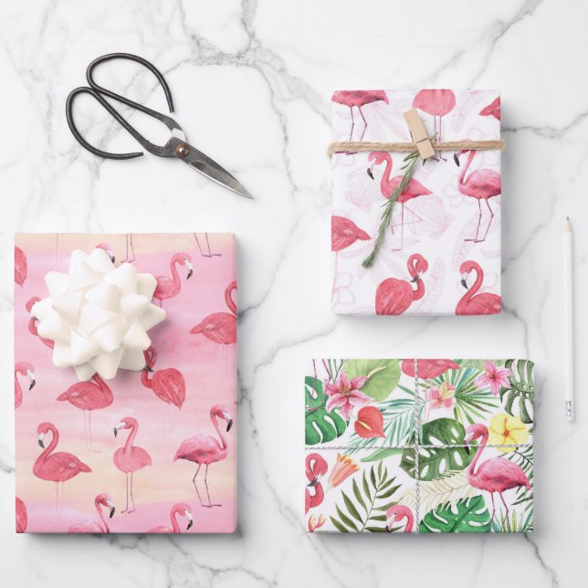Flamants roses feuilles tropicales  (Recto)