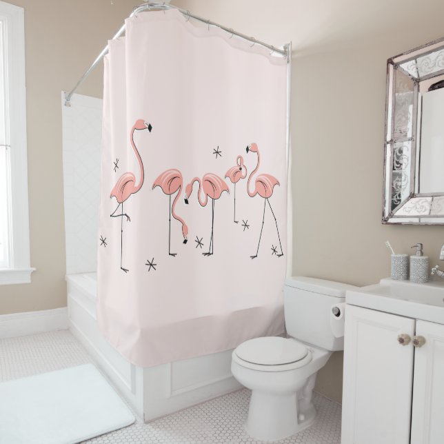 Flamants roses Groupe rose rideau de douche (En situation)