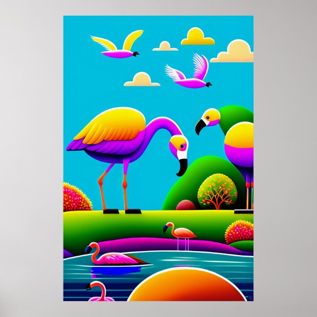 Flamants roses - Impression d'art en toile (Devant)