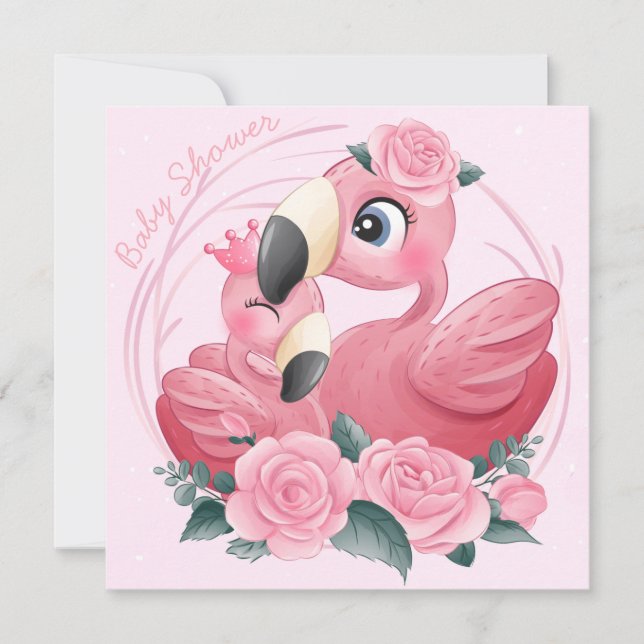 Flamants roses Invitation douche (Devant)