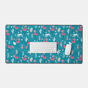 Flamants roses mignons avec feuillage tropical