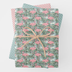 Flamants Roses Mignons Feuilles de Palmier Aquarel