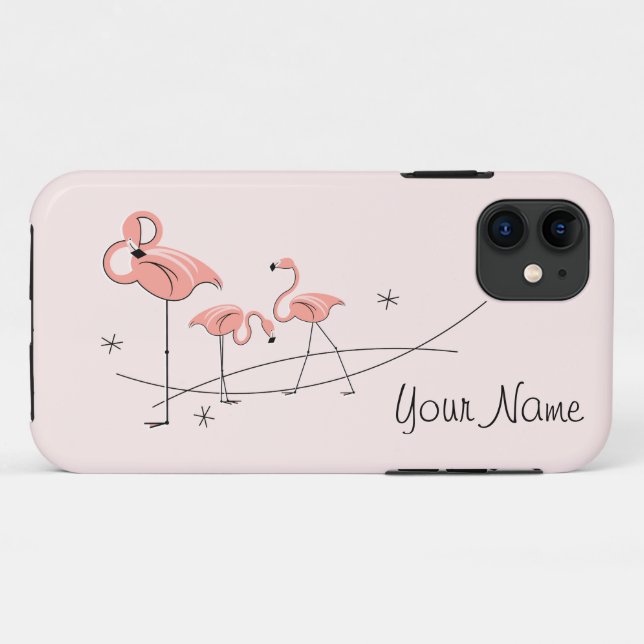 Flamants roses Pink Trio 'Nom' iPhone 11 coque (Dos (Horizontal))