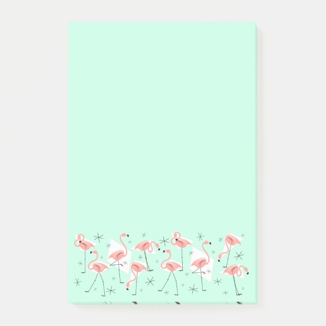 Flamants roses Retro Green Large post-it note vert (Devant)