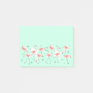 Flamants roses Retro Green Wide post-it note