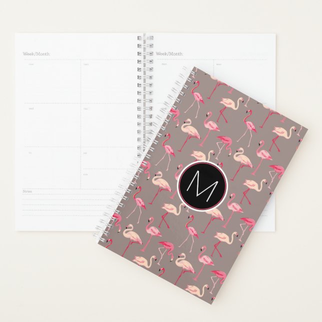 Flamants roses rétro | Monogramme (Devant avec enveloppe)