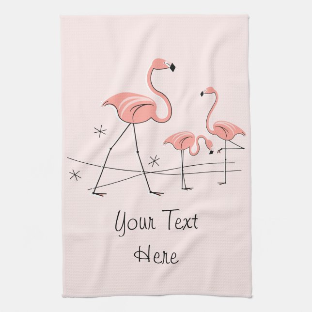 Flamants roses Rose Trio 2 Texte serviette de cuis (Vertical)