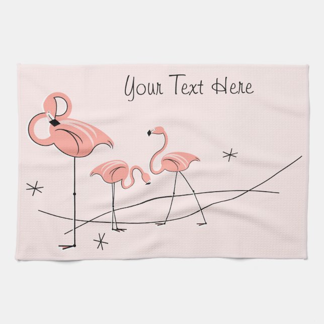 Flamants roses Rose Trio Texte serviette de cuisin (Horizontal)