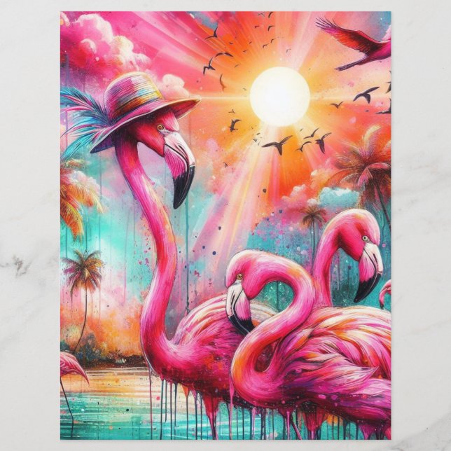 Flamants roses rose tropique - Papier à papier à p (Devant)