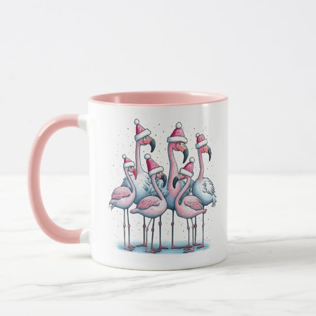Flamants roses roses mignons Café de Noël Mug (Gauche)