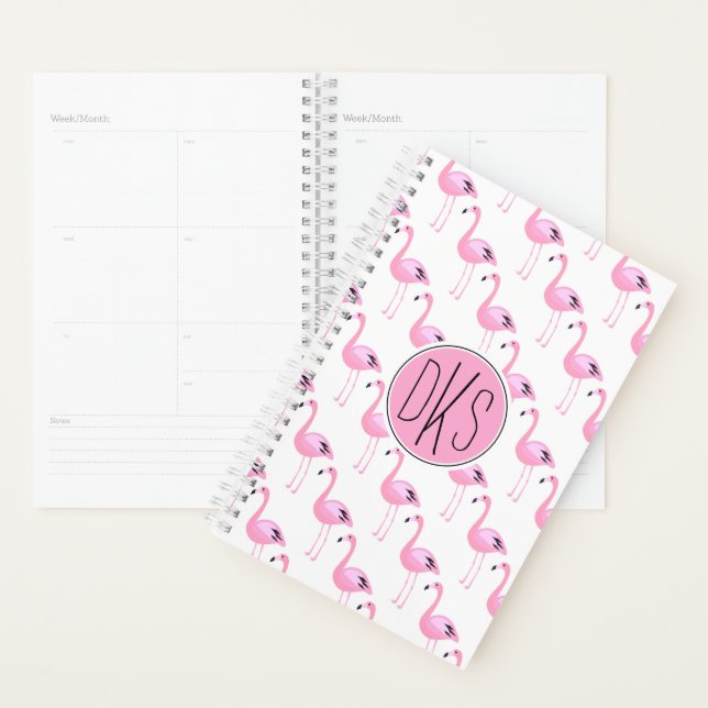 Flamants roses roses | Monogramme (Devant avec enveloppe)