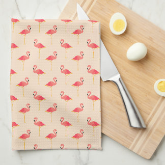 Flamants roses roses Preppy sur serviette de cuisi