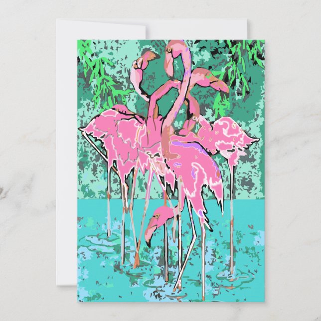 Flamants roses roses rétro-Abstrait Invitations Oi (Devant)