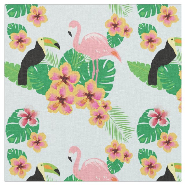 Flamants roses roses, toucans, tissu tropical de (Fermer)