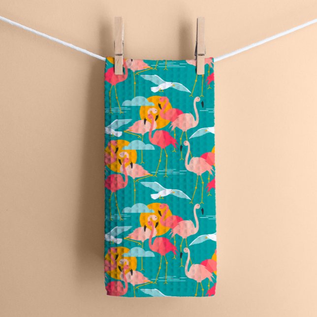 Flamants roses tropicaux roses sur serviette de cu (Créateur téléchargé)