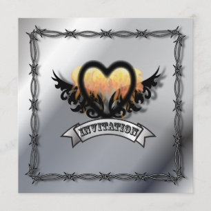 Flames Heart Rock N Roll Biker Faire-part de maria