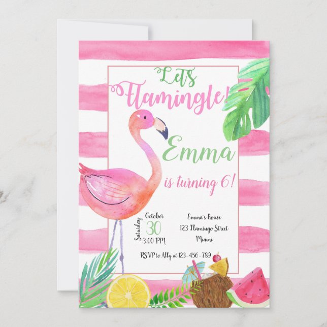 Flaminfo Birthday Invitation, Flamingo Invitation (Devant)
